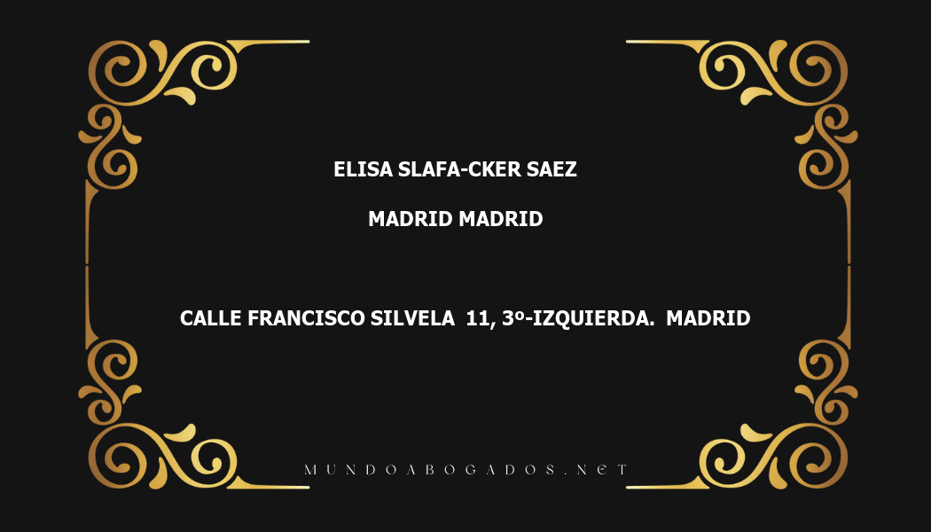 abogado Elisa Slafa-Cker Saez en la localidad de Madrid