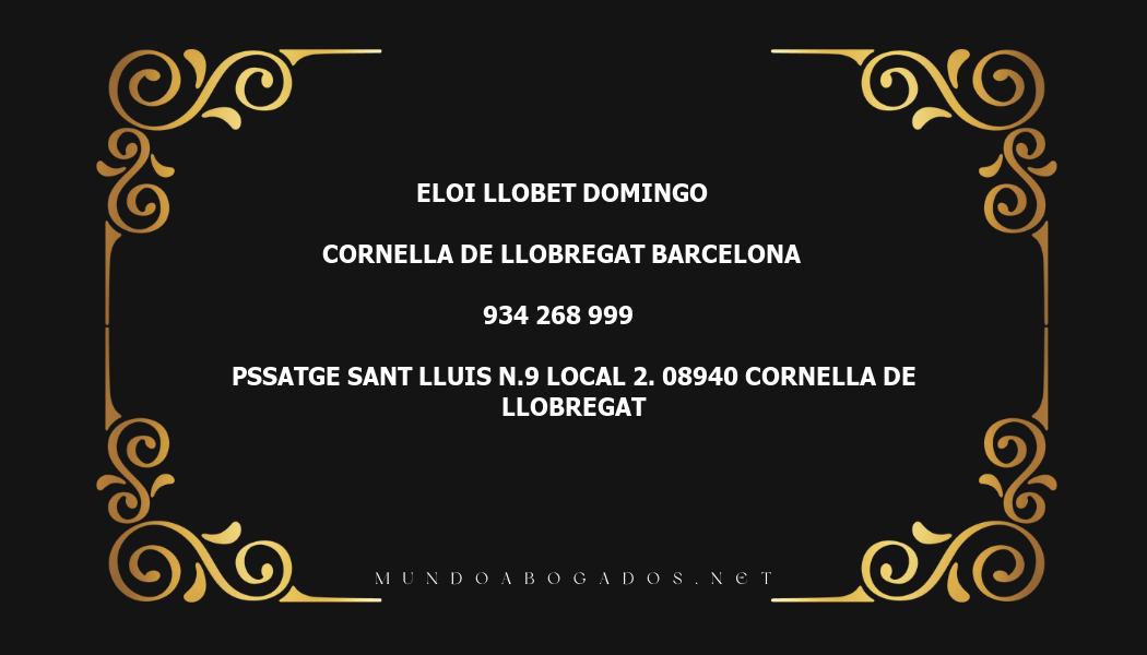 abogado Eloi Llobet Domingo en la localidad de Cornella de Llobregat