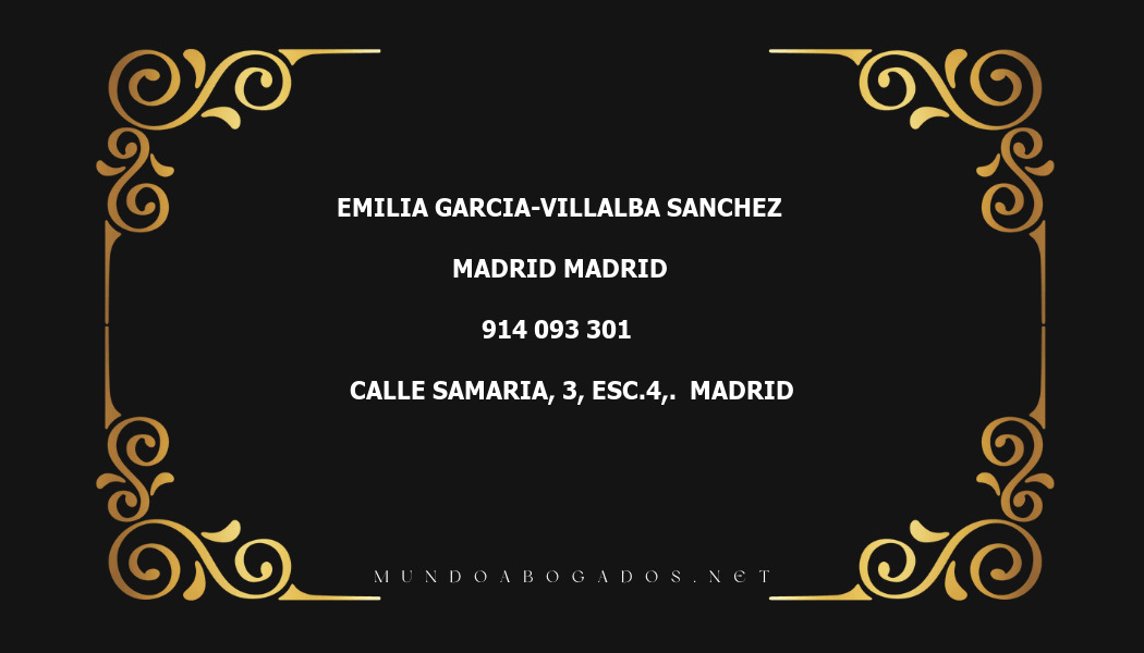 abogado Emilia Garcia-Villalba Sanchez en la localidad de Madrid