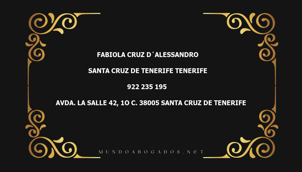 abogado Fabiola Cruz D´Alessandro en la localidad de Santa Cruz de Tenerife