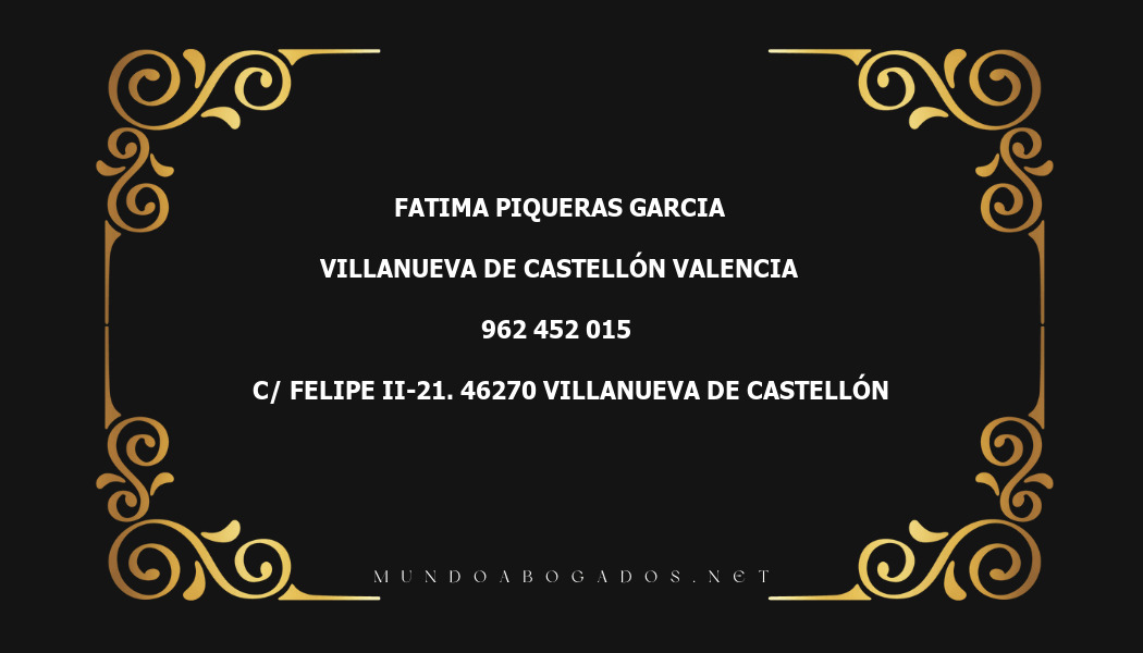 abogado Fatima Piqueras Garcia en la localidad de Villanueva de Castellón