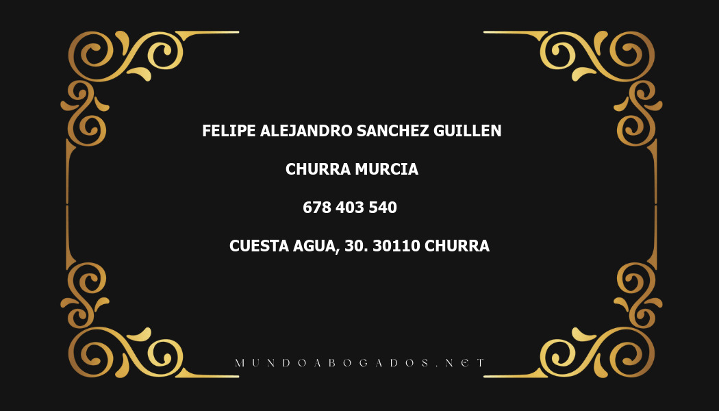 abogado Felipe Alejandro Sanchez Guillen en la localidad de Churra