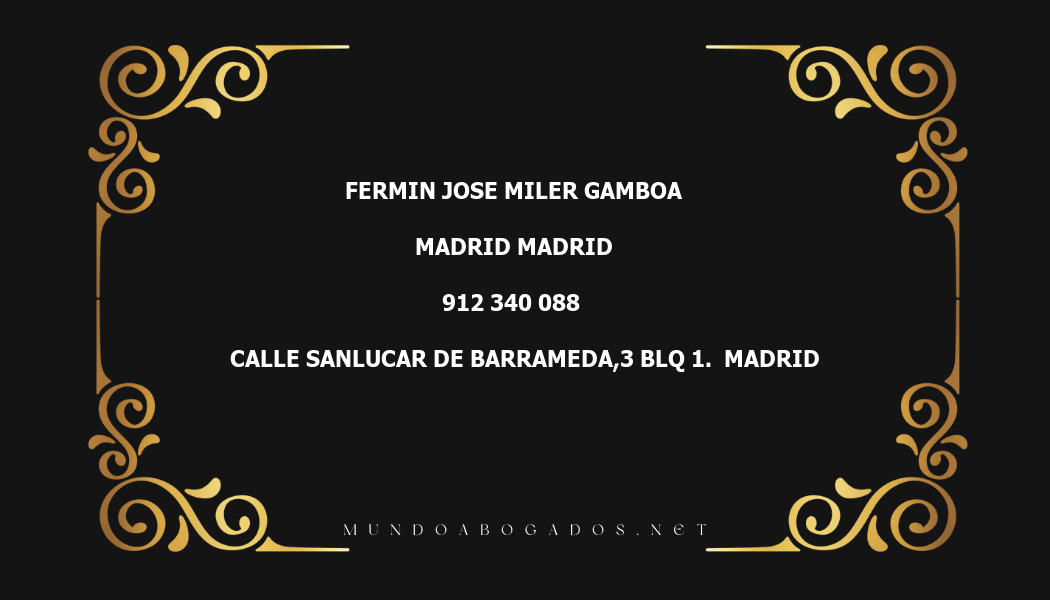 abogado Fermin Jose Miler Gamboa en la localidad de Madrid