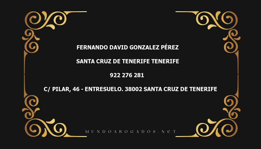 abogado Fernando David Gonzalez Pérez en la localidad de Santa Cruz de Tenerife