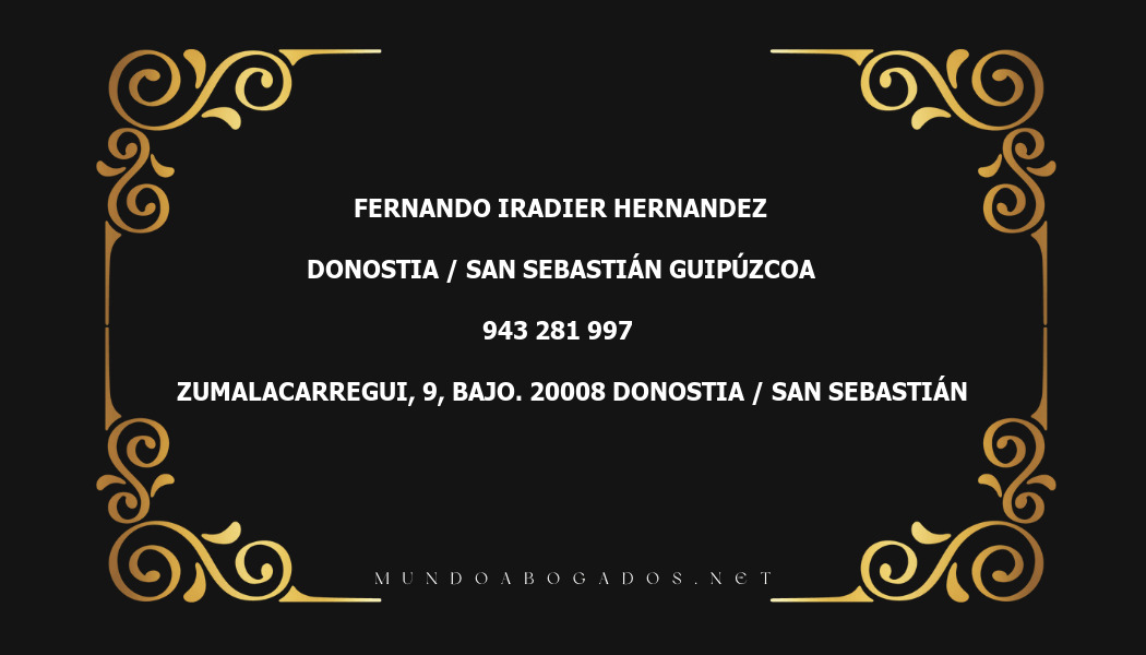 abogado Fernando Iradier Hernandez en la localidad de Donostia / San Sebastián