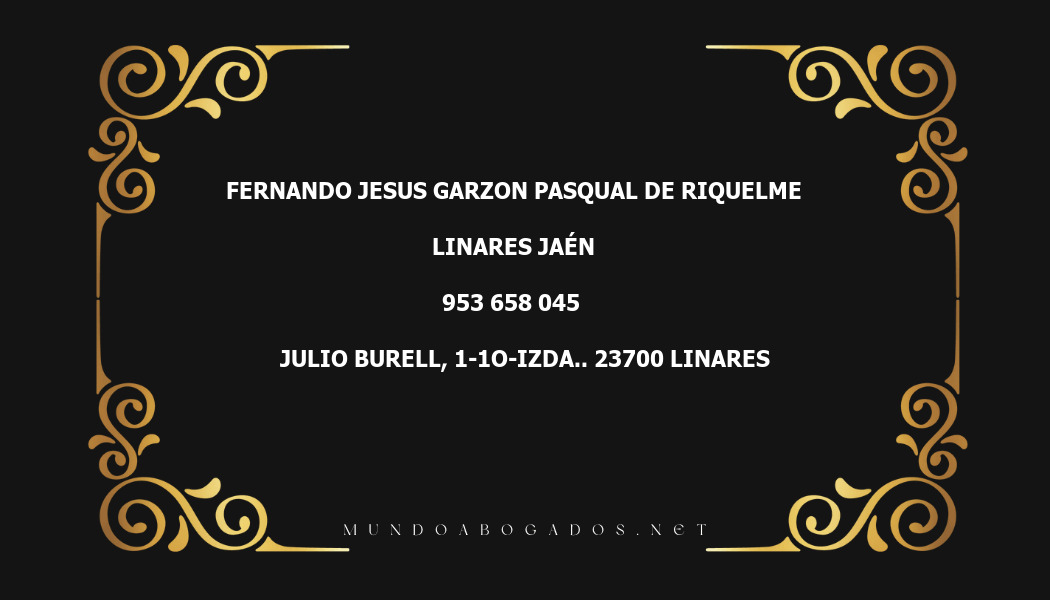 abogado Fernando Jesus Garzon Pasqual De Riquelme en la localidad de Linares