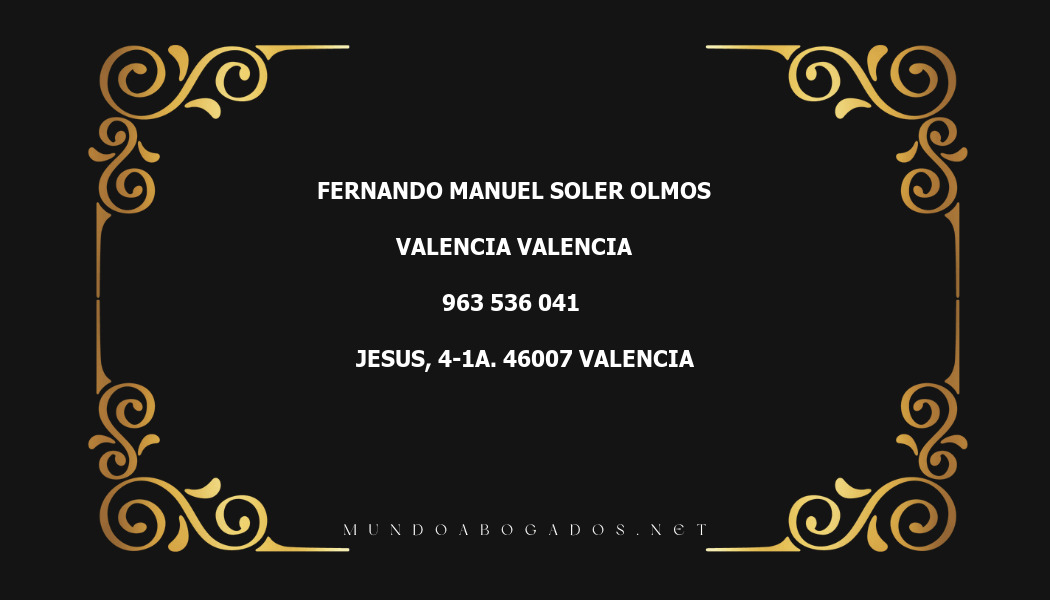 abogado Fernando Manuel Soler Olmos en la localidad de Valencia