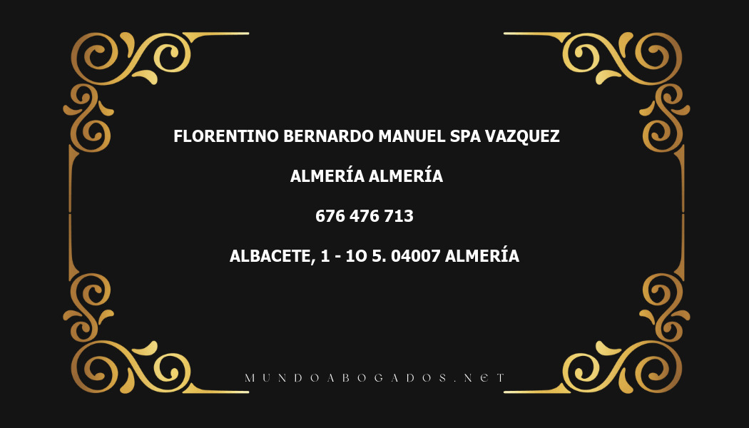 abogado Florentino Bernardo Manuel Spa Vazquez en la localidad de Almería