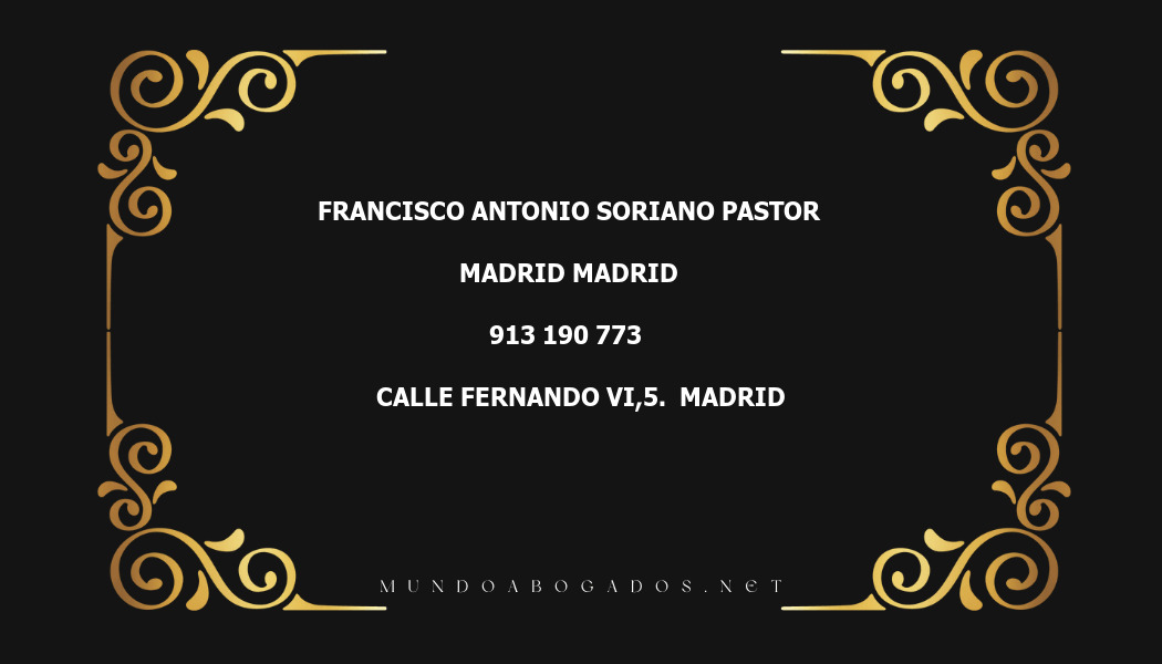 abogado Francisco Antonio Soriano Pastor en la localidad de Madrid