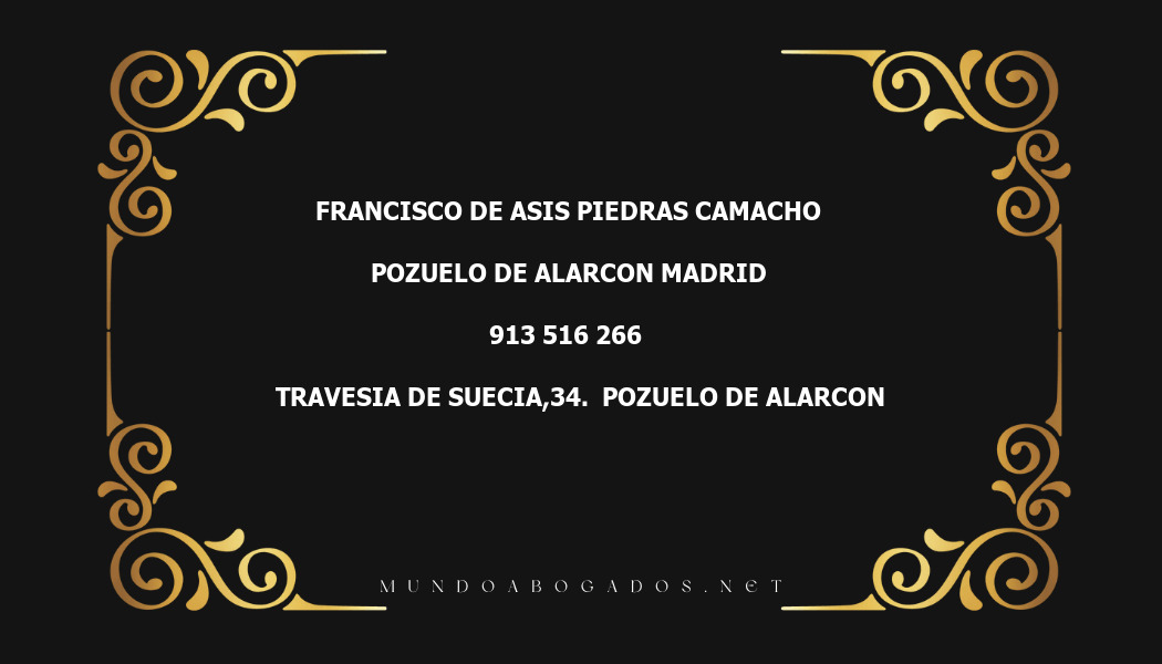 abogado Francisco De Asis Piedras Camacho en la localidad de Pozuelo de Alarcon