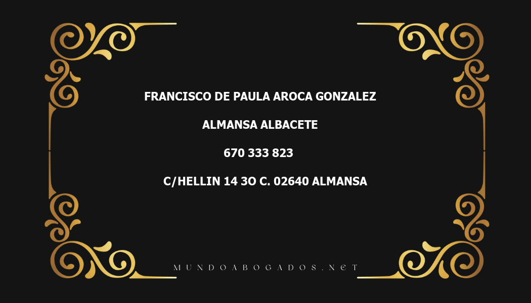 abogado Francisco De Paula Aroca Gonzalez en la localidad de Almansa