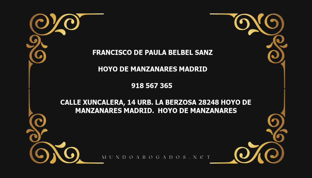 abogado Francisco De Paula Belbel Sanz en la localidad de Hoyo de Manzanares