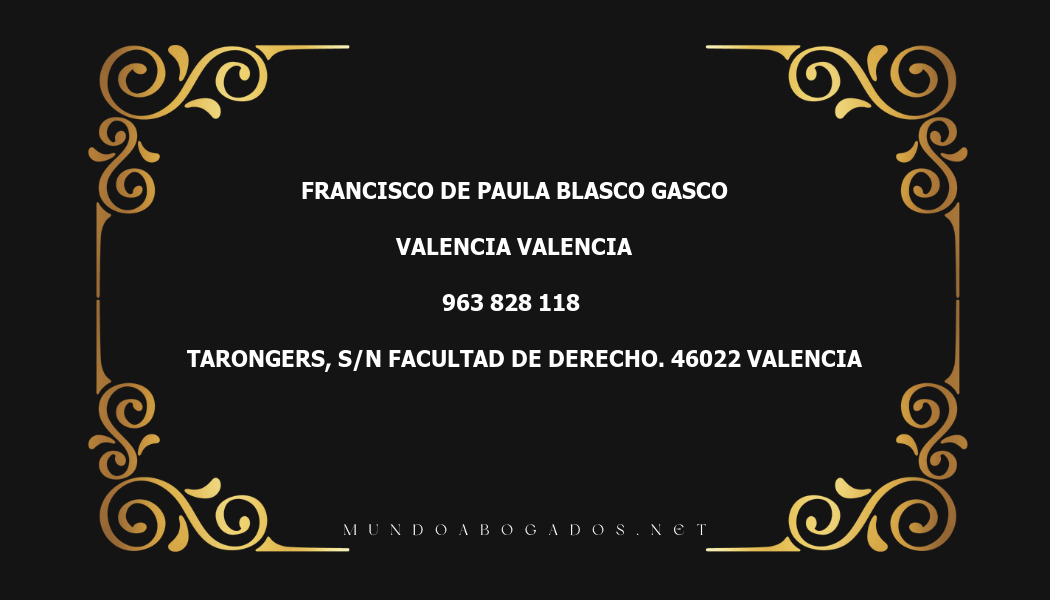 abogado Francisco De Paula Blasco Gasco en la localidad de Valencia