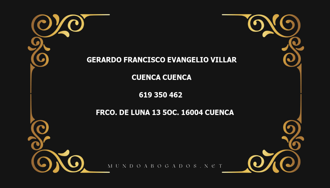 abogado Gerardo Francisco Evangelio Villar en la localidad de Cuenca