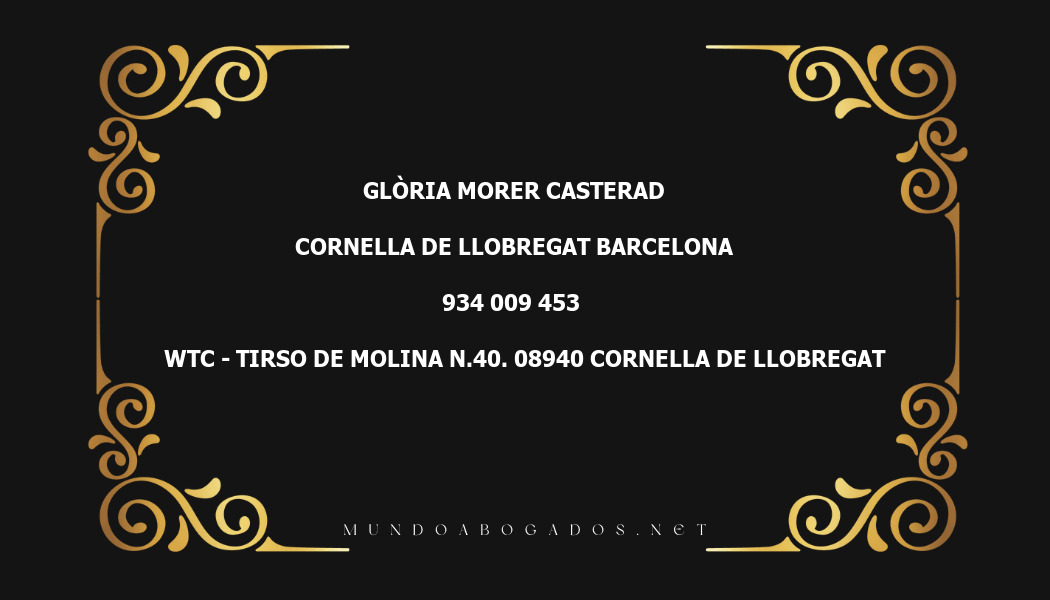 abogado Glòria Morer Casterad en la localidad de Cornella de Llobregat