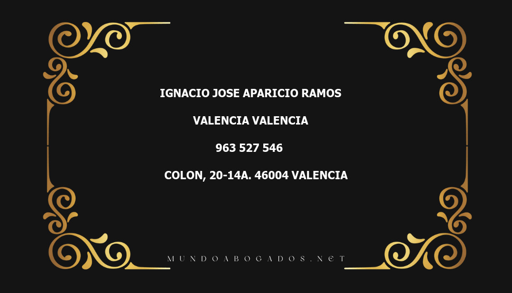 abogado Ignacio Jose Aparicio Ramos en la localidad de Valencia