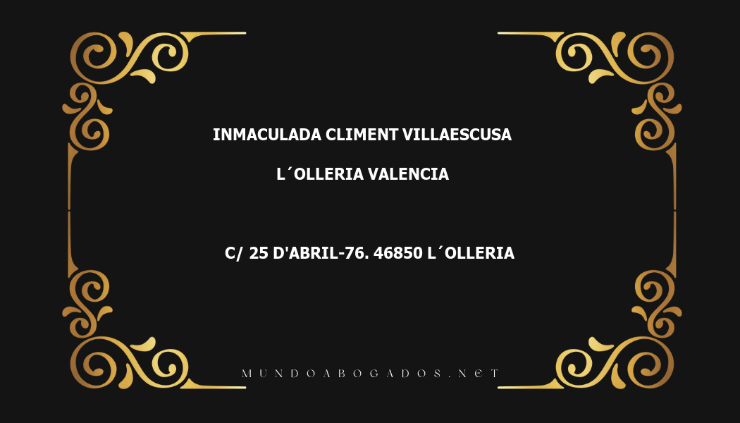 abogado Inmaculada Climent Villaescusa en la localidad de L´Olleria