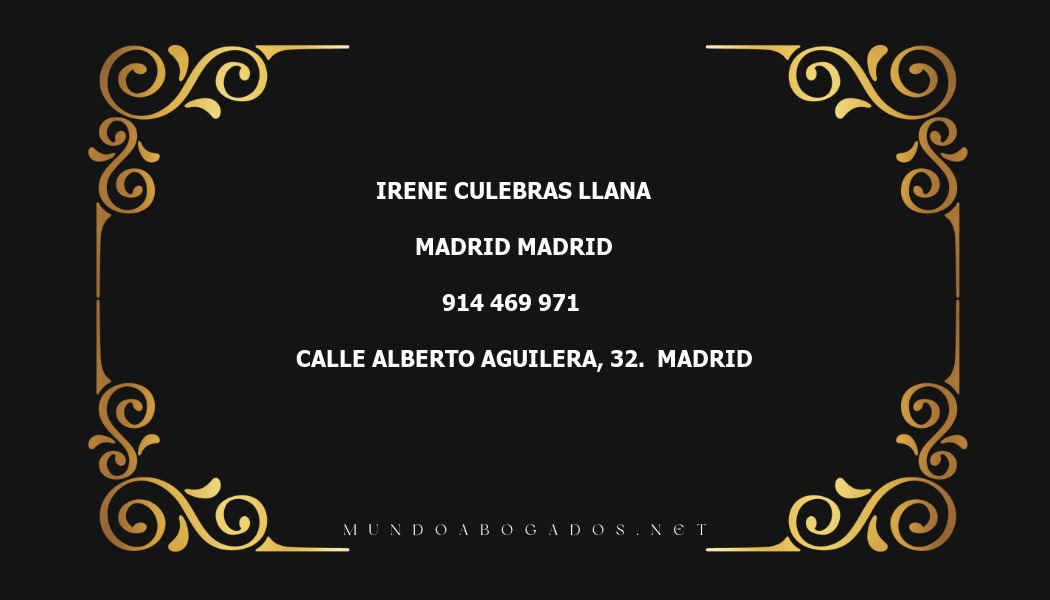 abogado Irene Culebras Llana en la localidad de Madrid