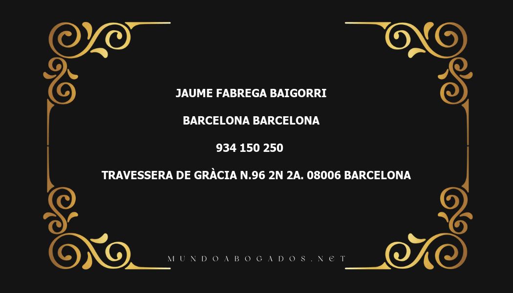 abogado Jaume Fabrega Baigorri en la localidad de Barcelona