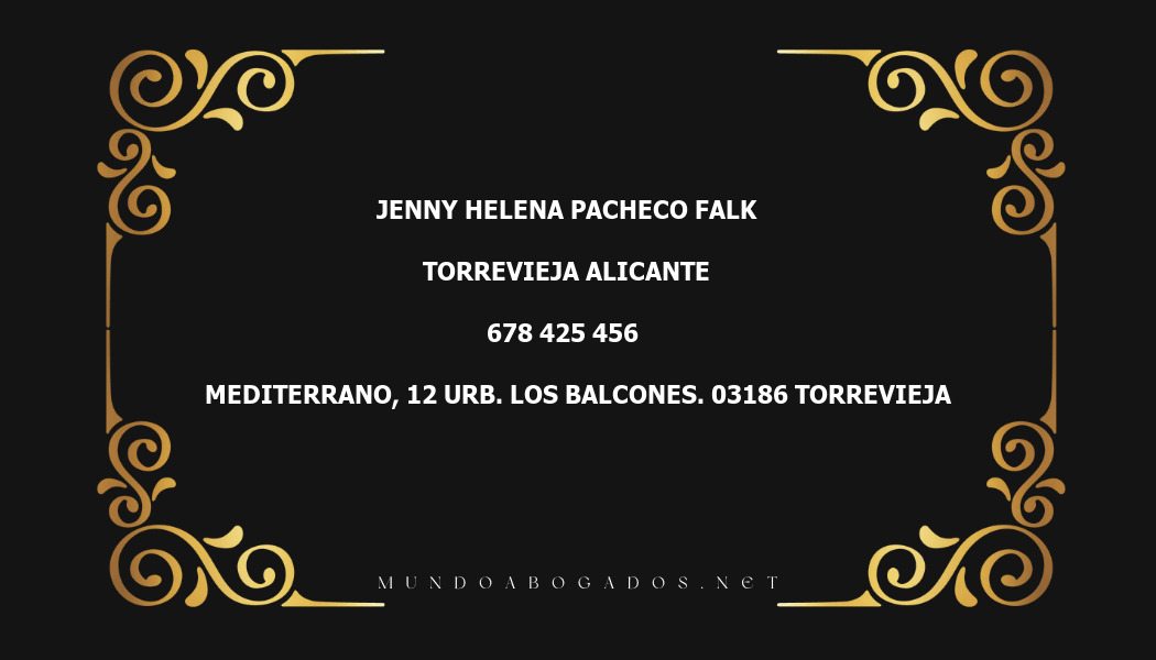 abogado Jenny Helena Pacheco Falk en la localidad de Torrevieja