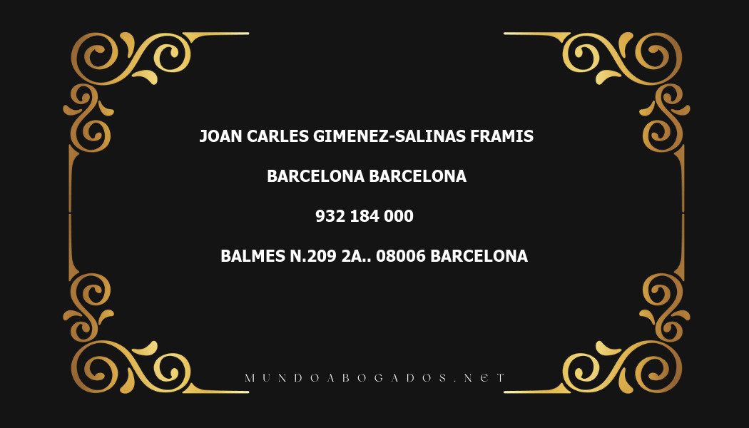 abogado Joan Carles Gimenez-Salinas Framis en la localidad de Barcelona