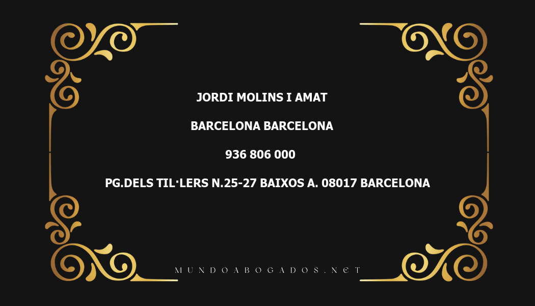 abogado Jordi Molins I Amat en la localidad de Barcelona