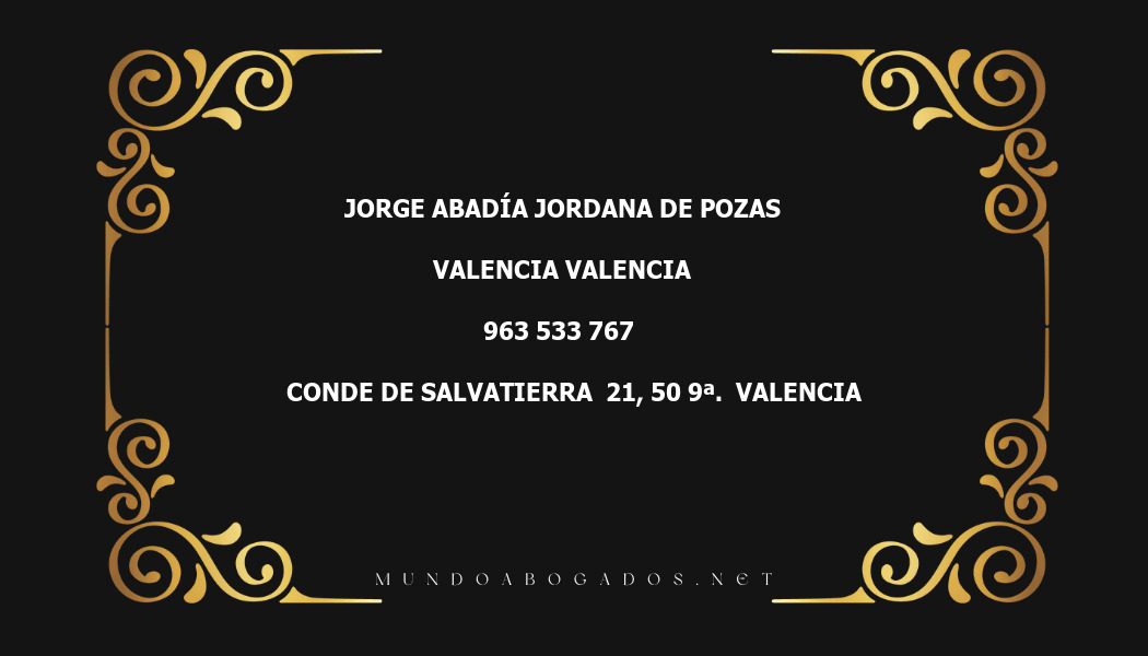 abogado Jorge Abadía Jordana De Pozas en la localidad de Valencia