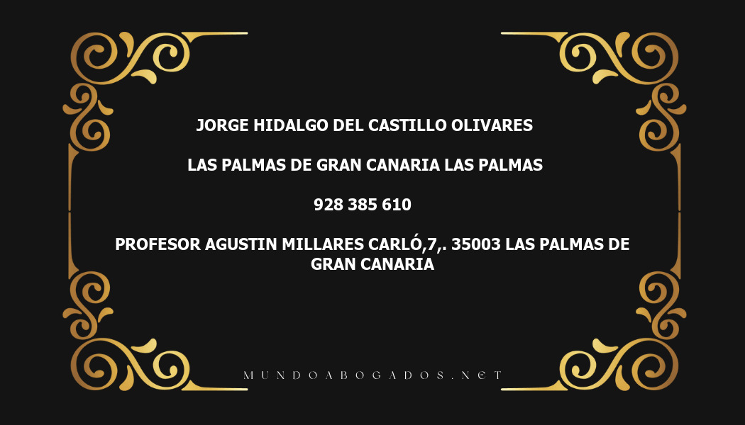 abogado Jorge Hidalgo Del Castillo Olivares en la localidad de Las Palmas de Gran Canaria