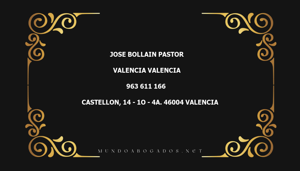 abogado Jose Bollain Pastor en la localidad de Valencia