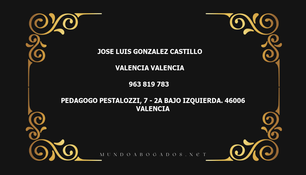 abogado Jose Luis Gonzalez Castillo en la localidad de Valencia