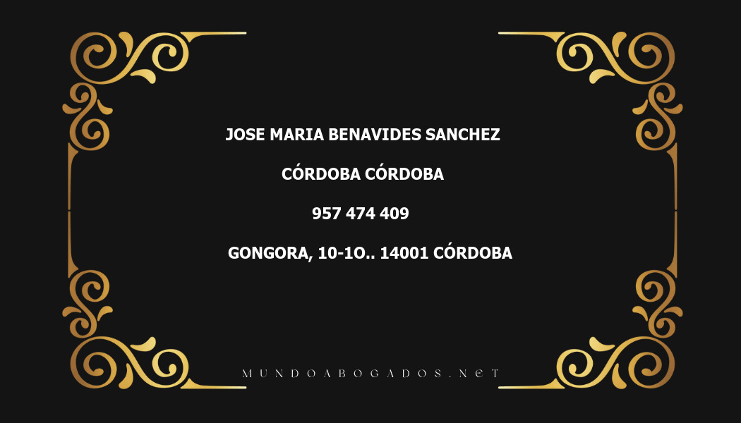 abogado Jose Maria Benavides Sanchez en la localidad de Córdoba