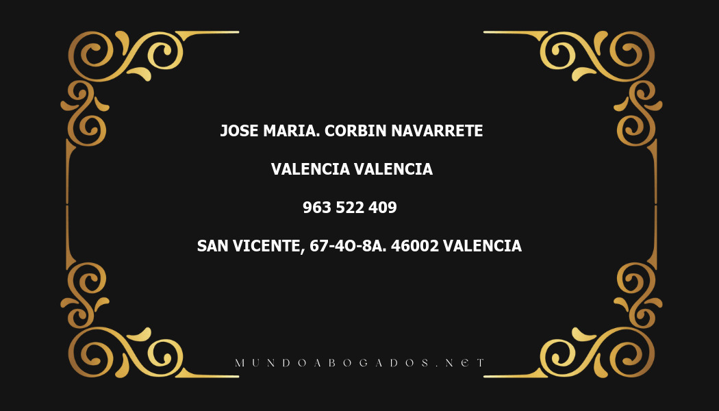 abogado Jose Maria. Corbin Navarrete en la localidad de Valencia