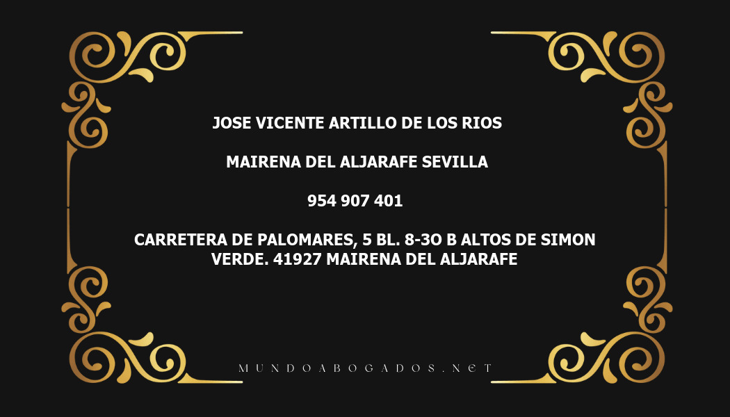 abogado Jose Vicente Artillo De Los Rios en la localidad de Mairena del Aljarafe