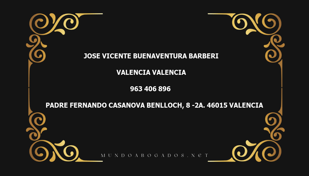 abogado Jose Vicente Buenaventura Barberi en la localidad de Valencia