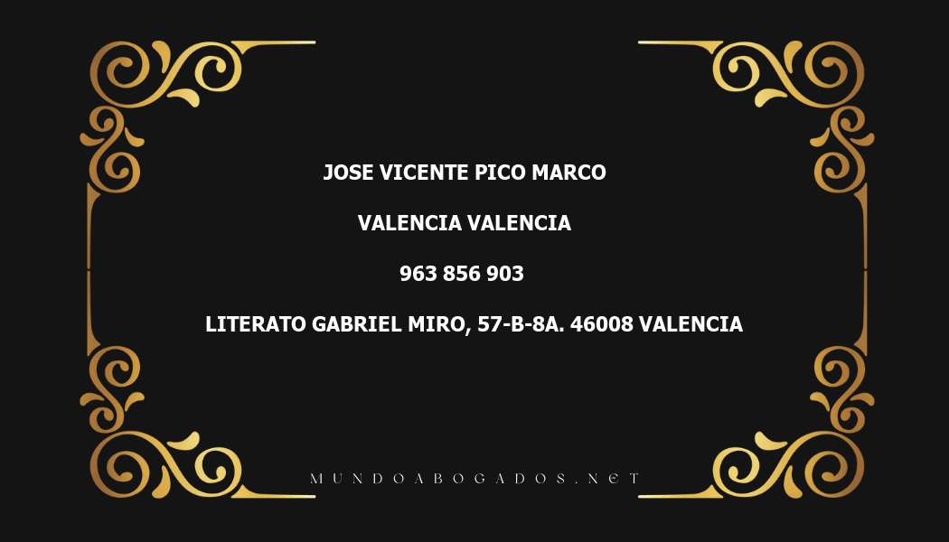 abogado Jose Vicente Pico Marco en la localidad de Valencia