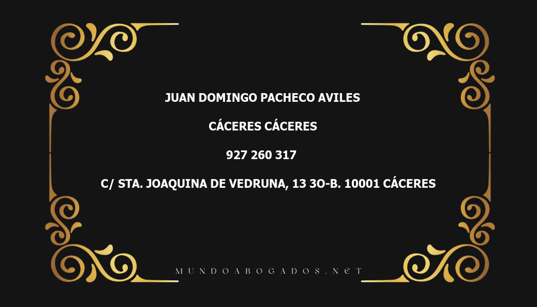 abogado Juan Domingo Pacheco Aviles en la localidad de Cáceres