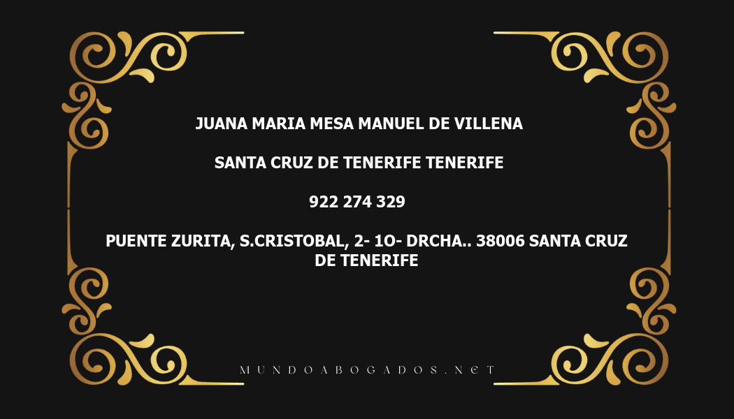 abogado Juana Maria Mesa Manuel De Villena en la localidad de Santa Cruz de Tenerife