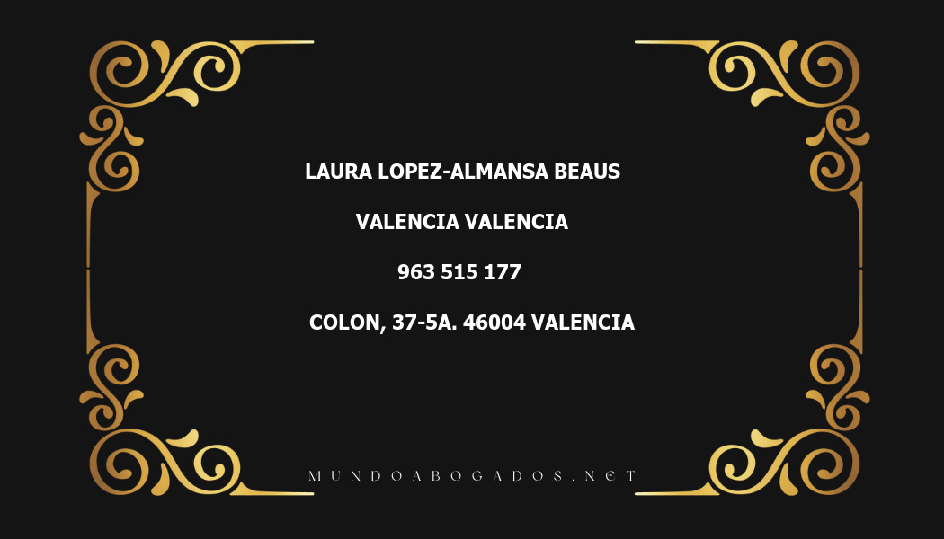 abogado Laura Lopez-Almansa Beaus en la localidad de Valencia