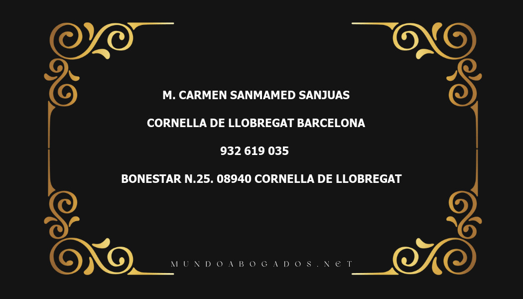 abogado M. Carmen Sanmamed Sanjuas en la localidad de Cornella de Llobregat