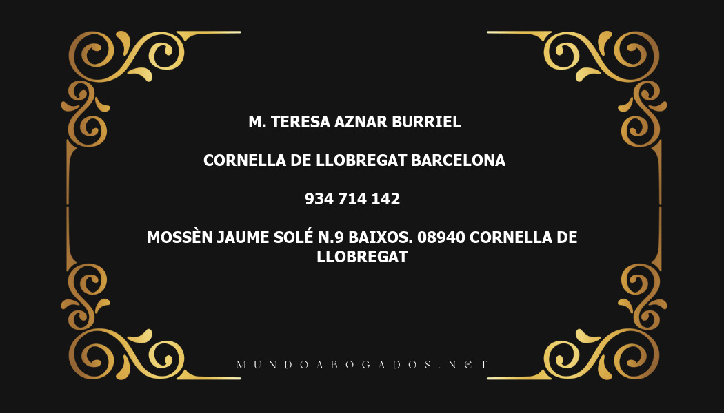 abogado M. Teresa Aznar Burriel en la localidad de Cornella de Llobregat