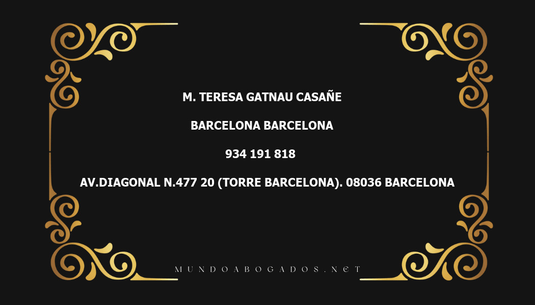 abogado M. Teresa Gatnau Casañe en la localidad de Barcelona