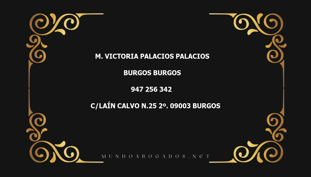 abogado M. Victoria Palacios Palacios en la localidad de Burgos