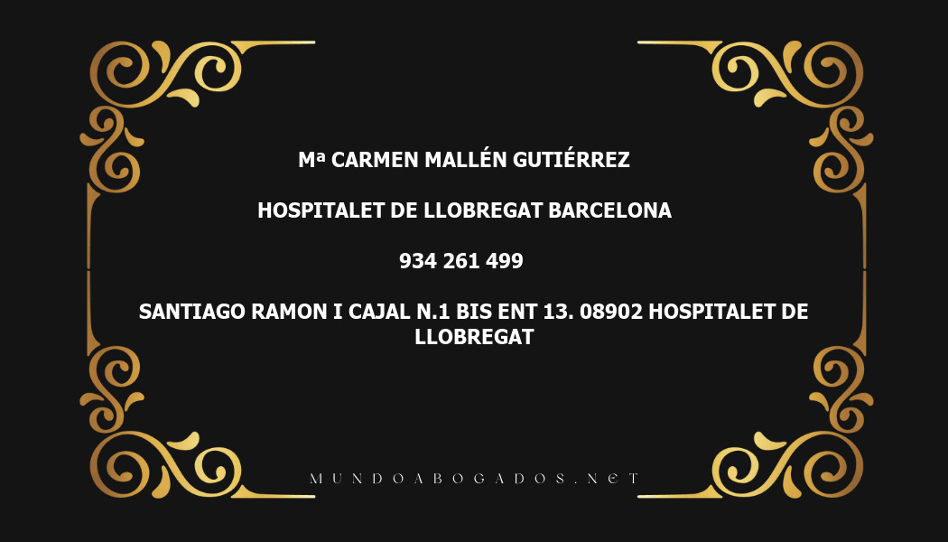 abogado Mª Carmen Mallén Gutiérrez en la localidad de Hospitalet de Llobregat