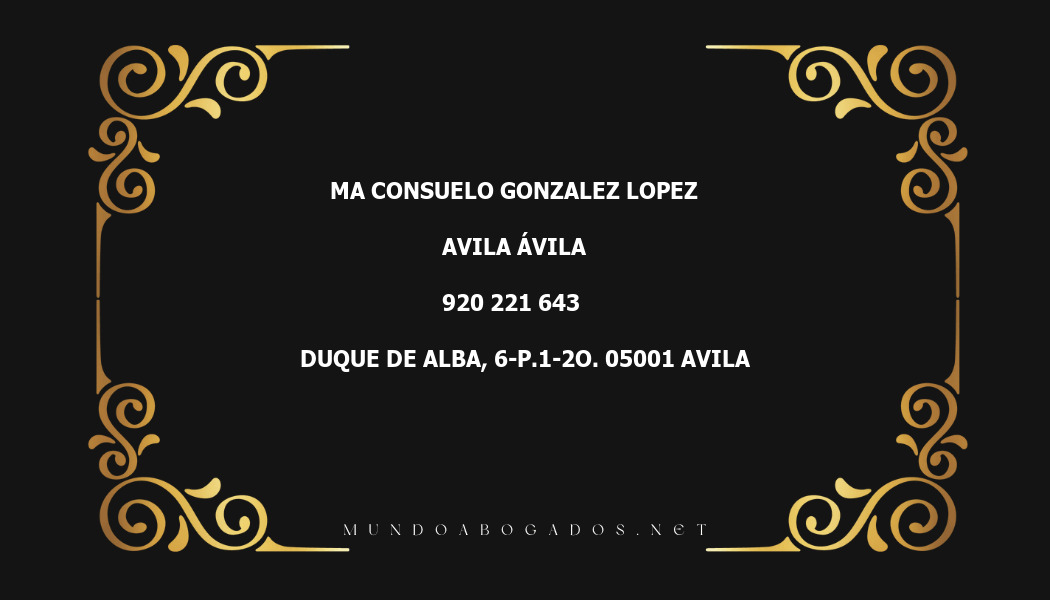 abogado Ma Consuelo Gonzalez Lopez en la localidad de Avila