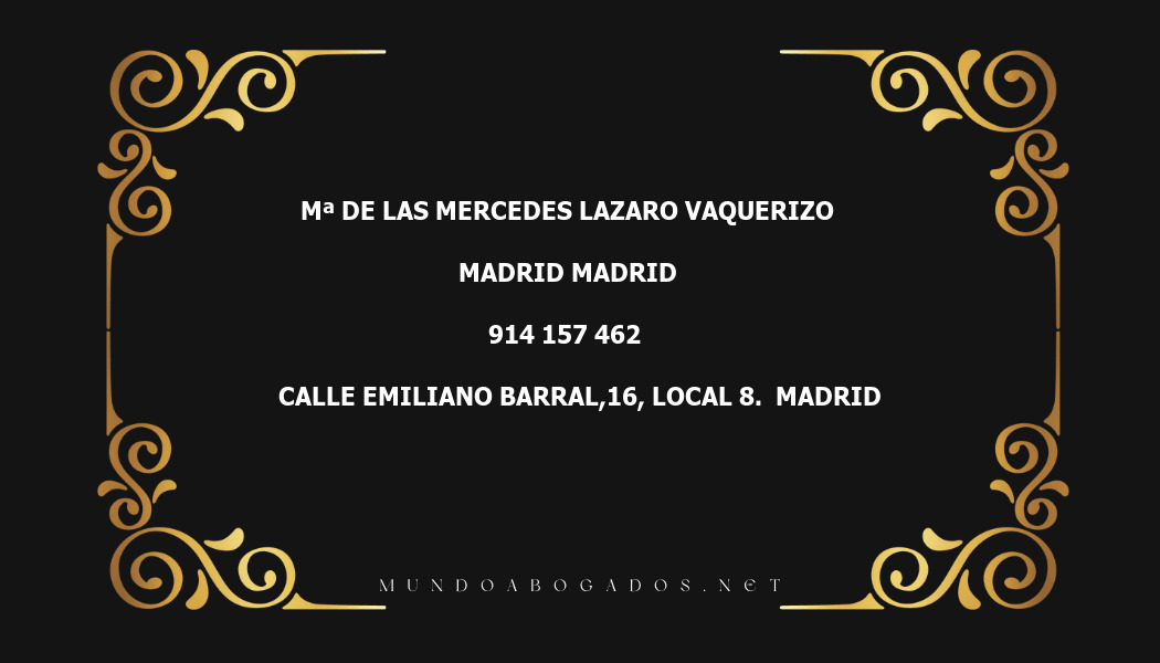 abogado Mª De Las Mercedes Lazaro Vaquerizo en la localidad de Madrid