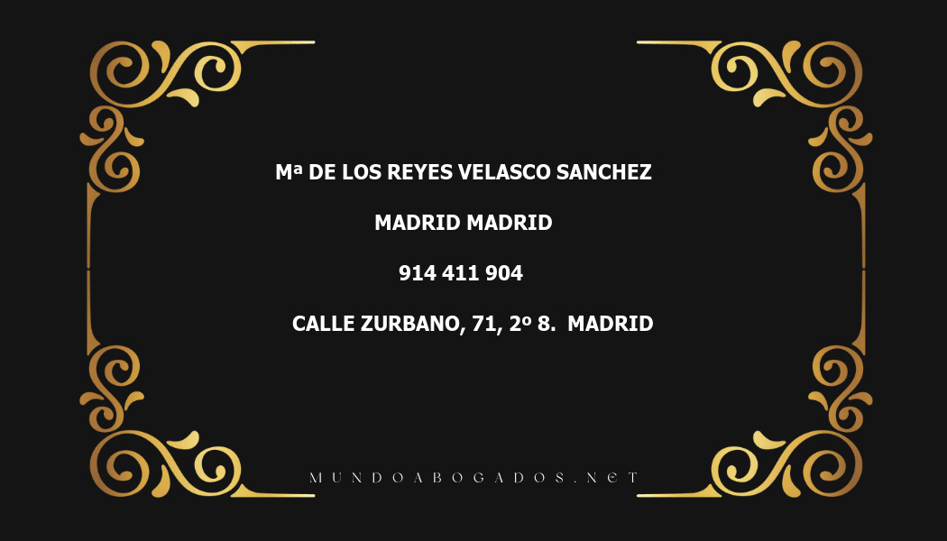 abogado Mª De Los Reyes Velasco Sanchez en la localidad de Madrid