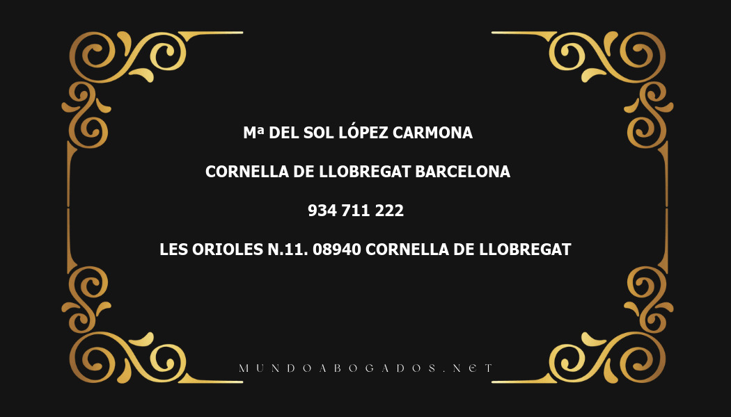 abogado Mª Del Sol López Carmona en la localidad de Cornella de Llobregat