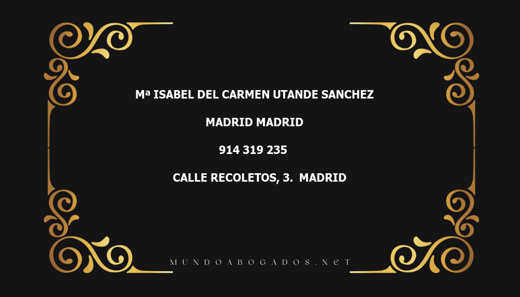 abogado Mª Isabel Del Carmen Utande Sanchez en la localidad de Madrid