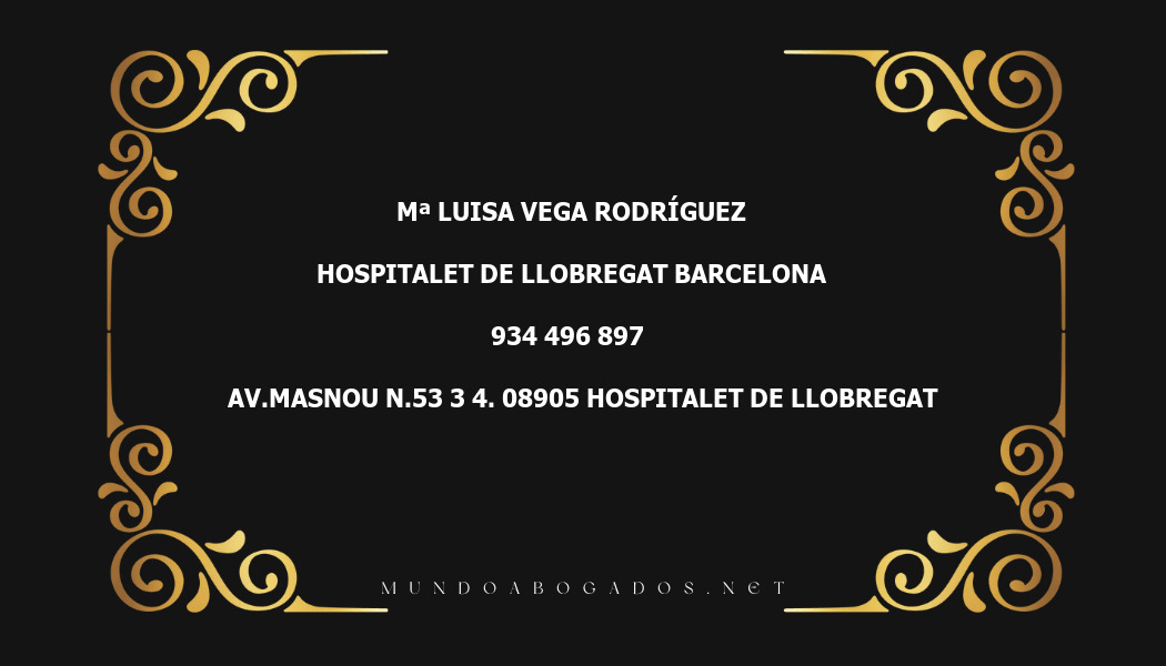 abogado Mª Luisa Vega Rodríguez en la localidad de Hospitalet de Llobregat