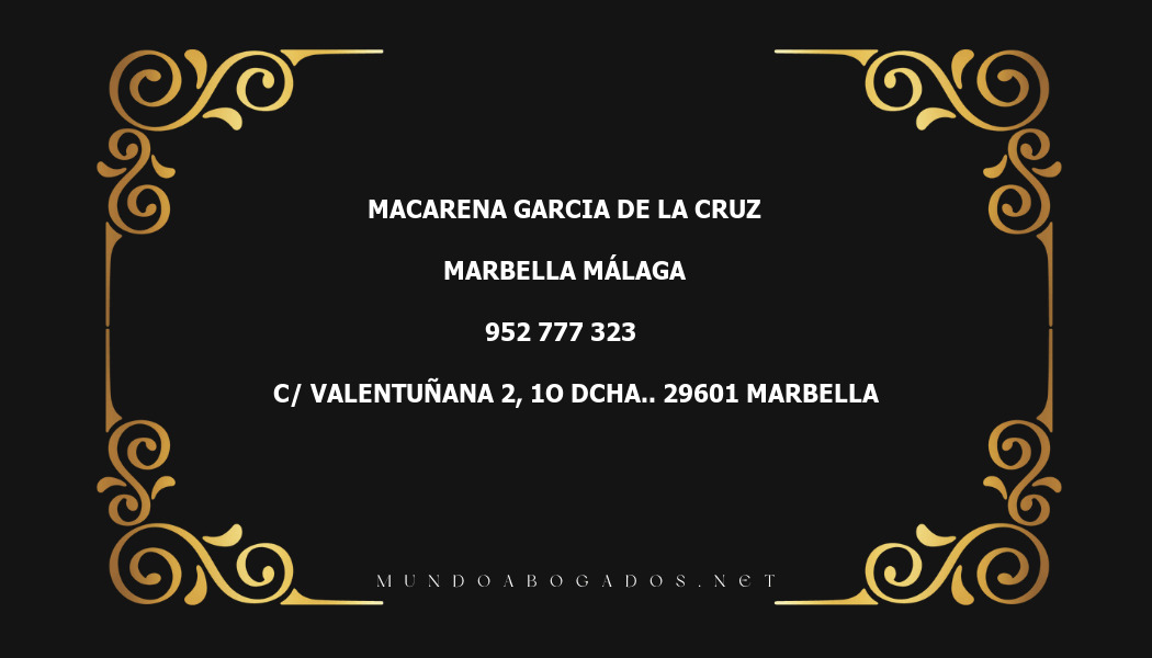 abogado Macarena Garcia De La Cruz en la localidad de Marbella